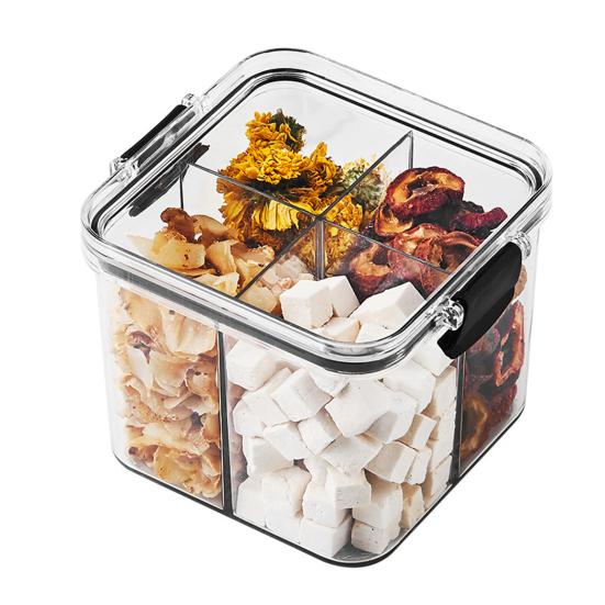 Sealed Storage Box Transparent Multi-Compartment Food Container Stackable Airtight Canister for Kitchen Cabinet Pantry Loose Tea Leaves Herbs Spices