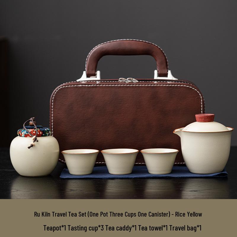 Portable Ceramic Tea Set: One Pot & Three Cups for Outdoor and Business Gifts