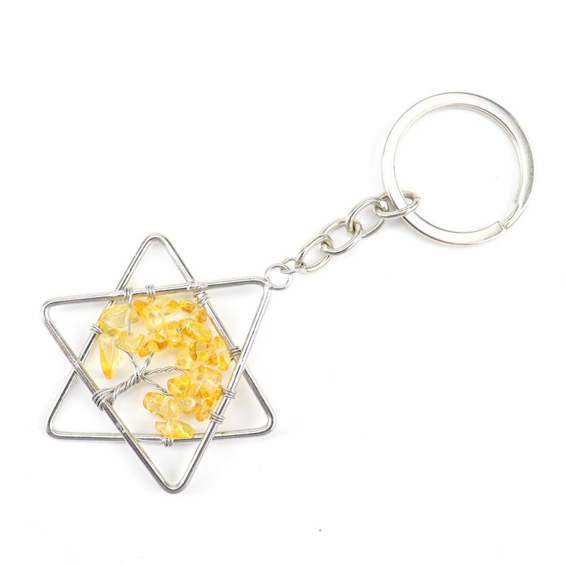 Natural Gravel Crystal Hexagram Tree Of Life Keychain Keychain Bag Pendant K10 цитриновый