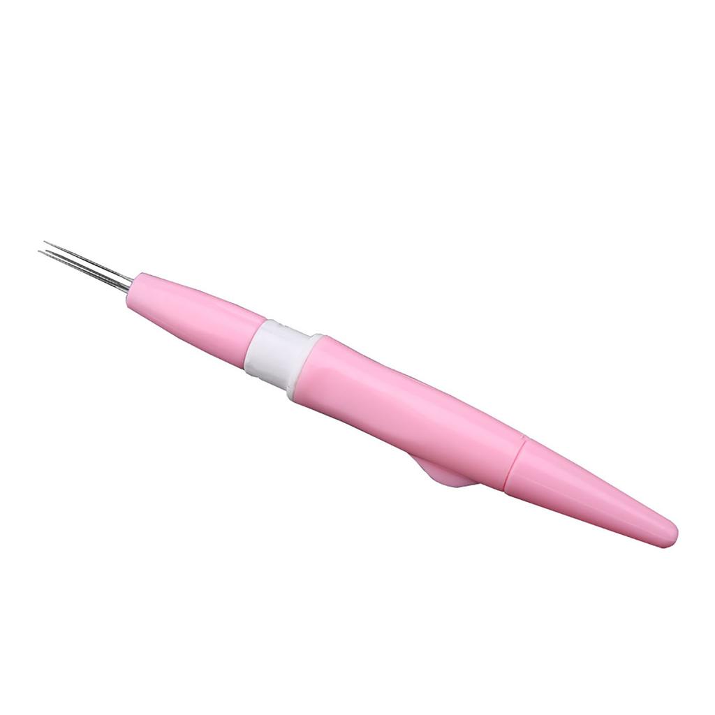 Embroidery Felting Needle Punch Pen with 3 Fine Needles Set Tool for DIY Craft (Pink)