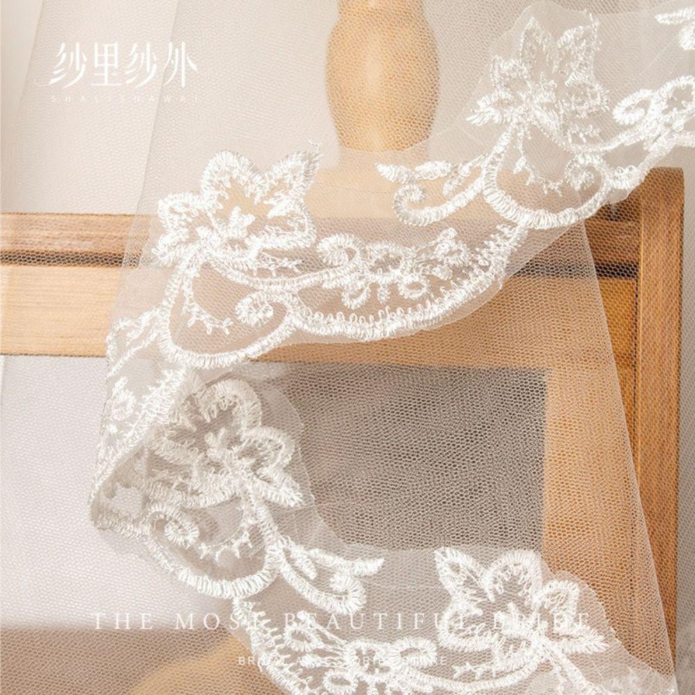 Lace Embroidery Edge Tulle Bride Veils 1 Layer Wedding Veil New Women's Tulle