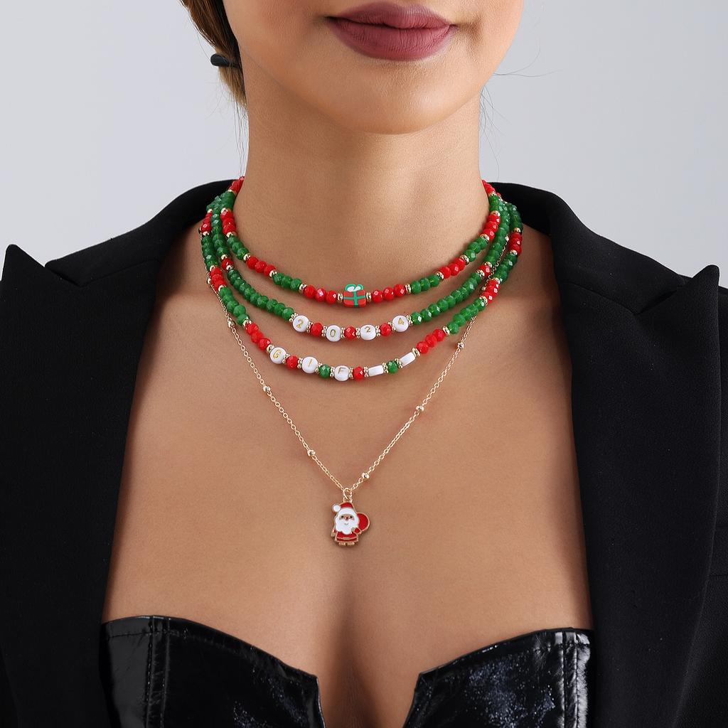 New Year Gift Christmas Christmas Snowman Elk Imitation Crystal Necklace Set Sweater Chain