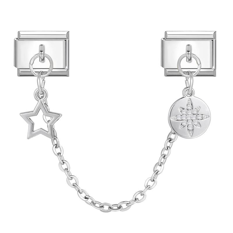 Flowers Moon Star Butterfly Heart Zircon Tassel Chain Italian Charm Links Fit 9mm Bracelet Stainless Steel DIY Jewelry Making