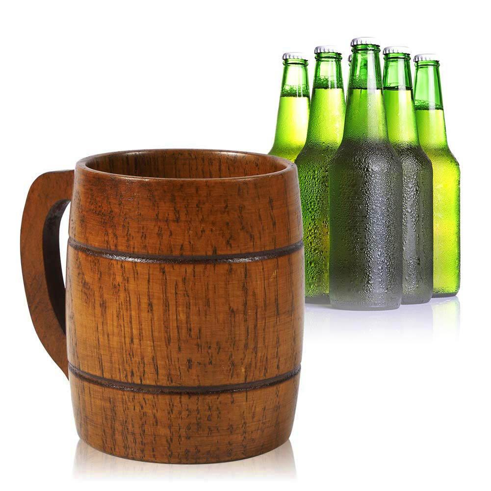 350ml Vintage Wooden Beer Mug with Handle Large Capacity Drink Cup