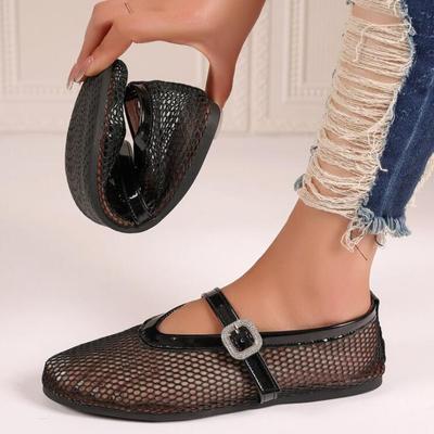 Fashion Fashionable Mesh Women's Ballet Mary Jane Shoes Summer Walking Shoes Round Toe Buckle Flats