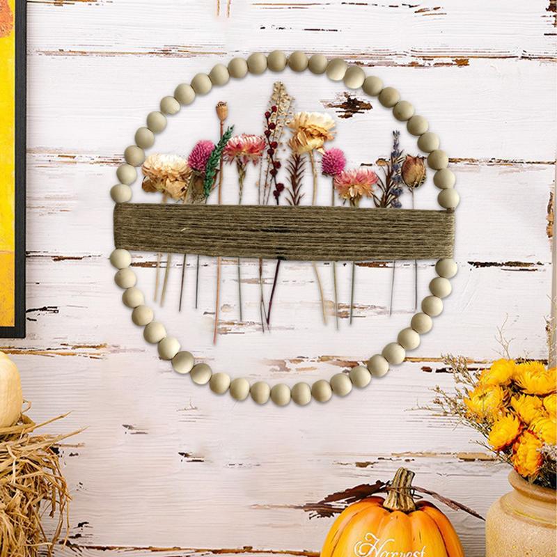 Dřevěný korálkový věnec na dveře Boho Farmhouse Dekor Chic Ozdoba 12,6 x 12,6 palce Dekorativní věnec pro domácí stěnu Dekorace předních dveří