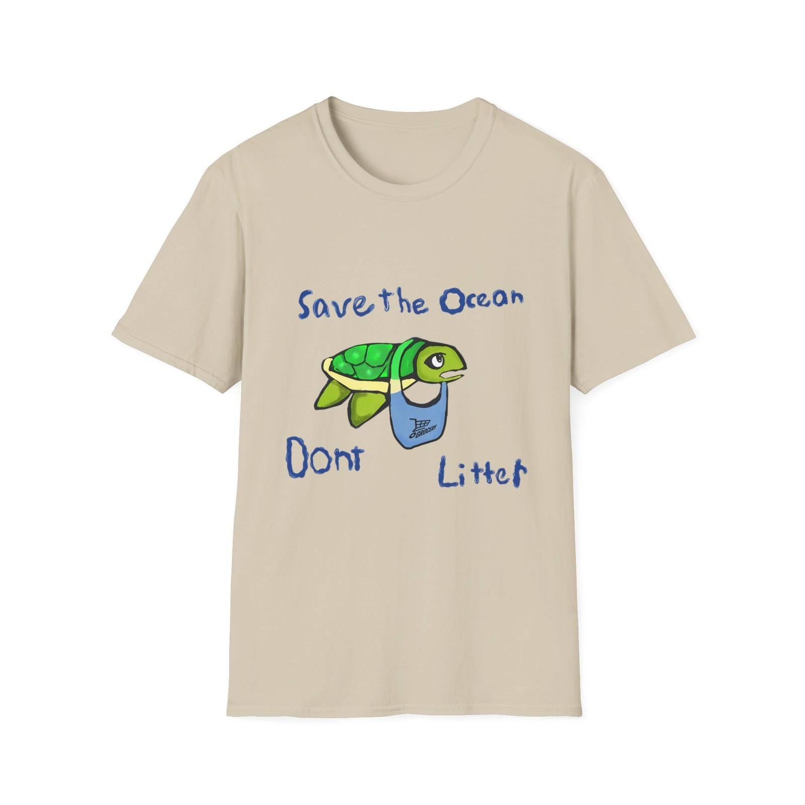 Unisex Softstyle T-Shirt Mens Womens Tees Top, Save the Ocean Don’t Litter Turtle 4XL