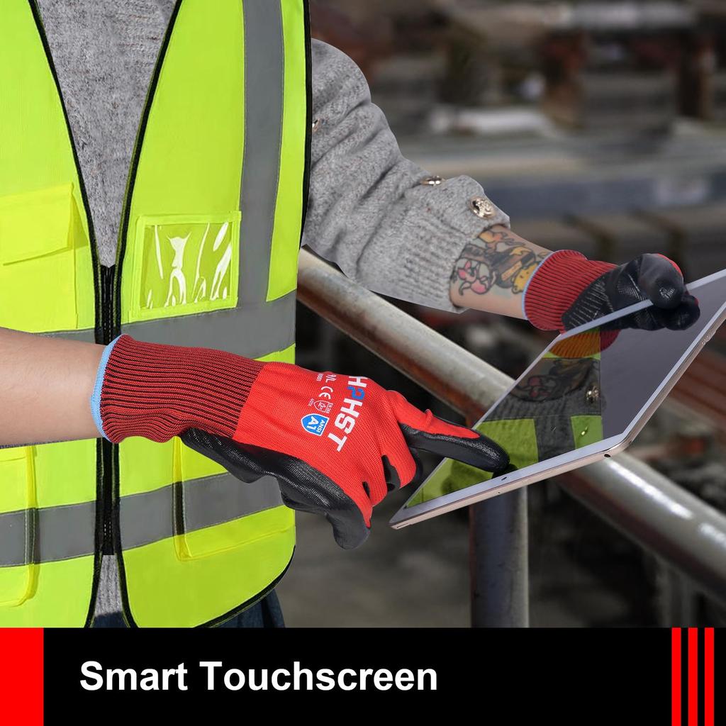 Sicherheits-Arbeitshandschuhe, Nitrilbeschichtet, Arbeitshandschuhe mit Nitrilgriff für und Holzbearbeitung [HPHST] Handschuhe, Handschuhe, 12-teilig, Herren - Touchscreen, Rutschfest,