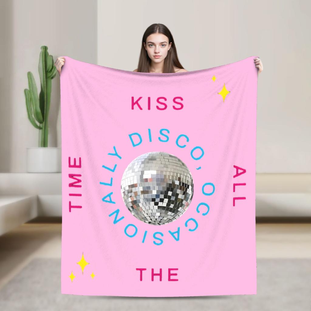Kiss All The Time Disco Ball Fleece Throw Blankets Harrys Music Styles Blankets for Bedding Office Super Warm Quilt