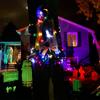 Crashing Witch Into Tree Halloween Decoration with LED Light Outdoor Lighted Flying Witch for Tree Yard Patio Porch Decoration