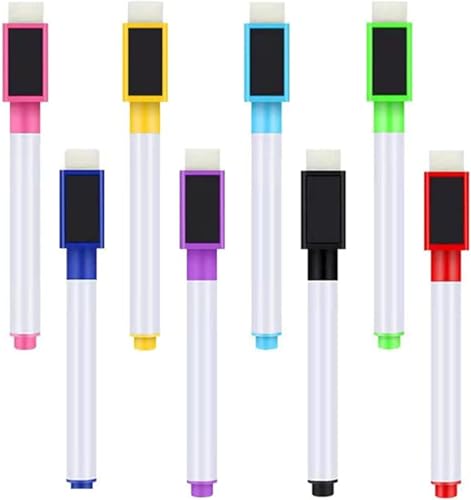 YAJNAS 8Pcs Whiteboard Marker Dry Erase Markers Fine Point Tip, 8 Colors White Board Markers, Dry Erase Marker with Eras