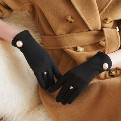 Heart Women Mittens Pearl Plush Gloves Cute Winter Cycling Gloves  Outdoor