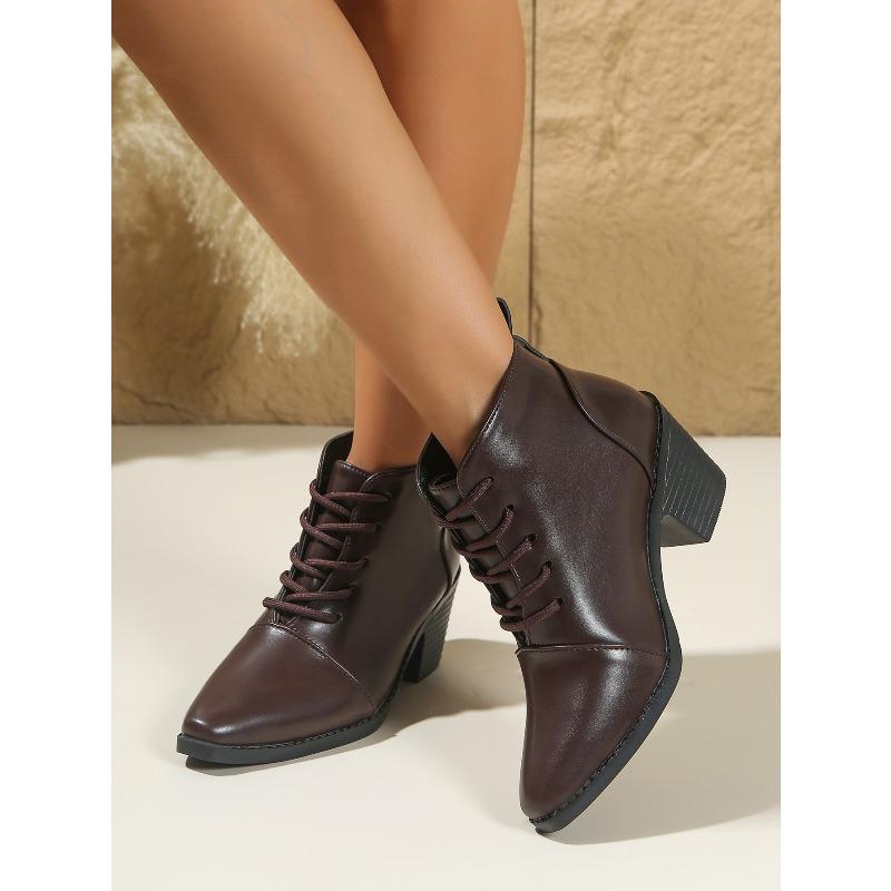 British Style Lace-up Mid-heel Boots 2025 Winter New Thick-heeled Large Size Pointed Martin Boots for Women