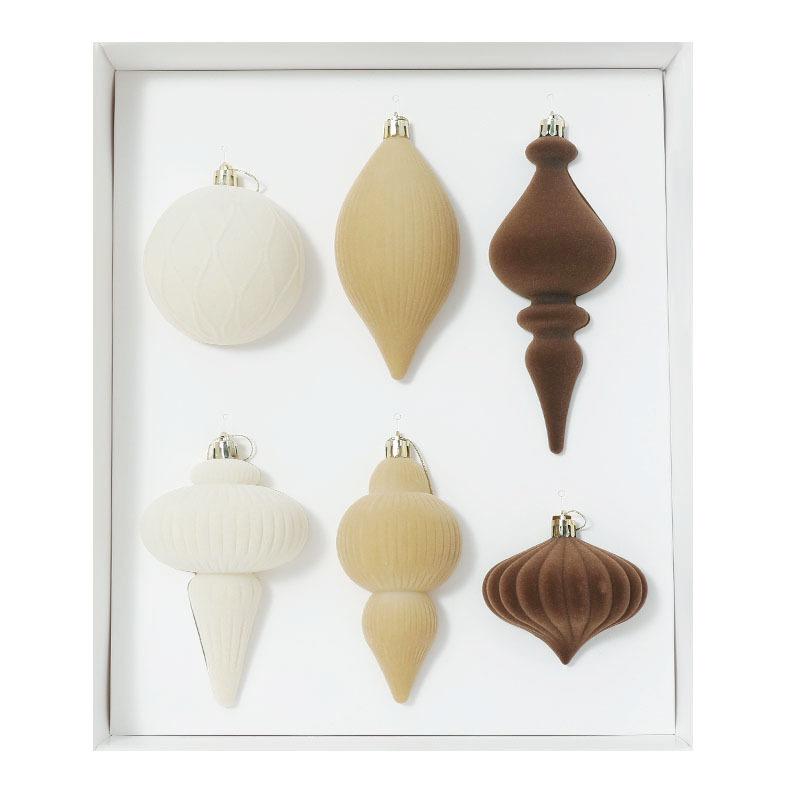 Special Shape Christmas Balls 6PCS Flocking Mocha Xmas Decorative Hanging Ornaments Party Christmas Spheres Pendant Set