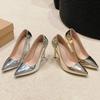 Fashion Sexy Pointed Toe Patent Leather Mirror Surface Silver High Heels Womens Pumps Banquet Wedding Shoes Large Size Stiletto Heels 43