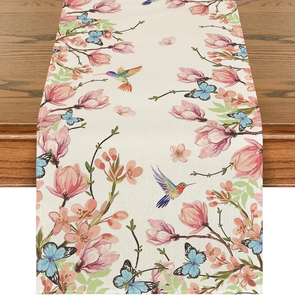 Spring Watercolor Flower Table Runner - Indoor/Outdoor Dining & Home Decor