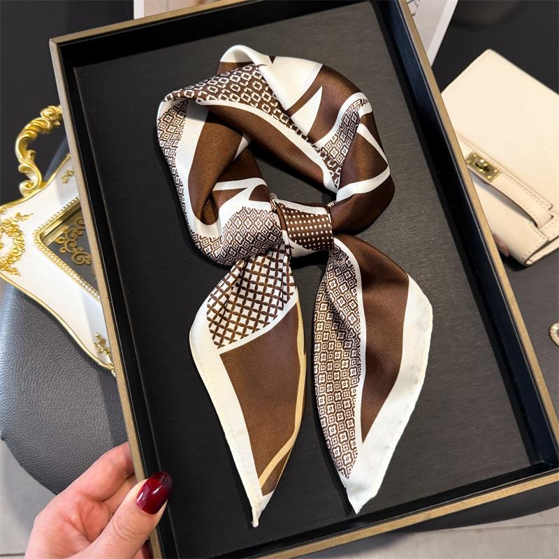 Print 70cm Silk Satin Headkerchief Women Luxury Design Neck Tie Scarf Female Hair Hand Wrist Foulard Shawl Hijab Bandana Scarves