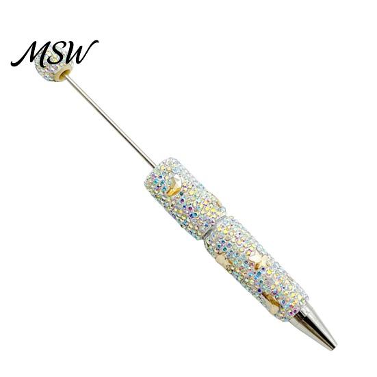 Moon Star Pens Glitter Beadable Ballpoint Pen, Sparkly Rhinestone Beaded Plastic Comfortable Grip DIY Handmade Gel Ink Pen for School Projects, Crafts