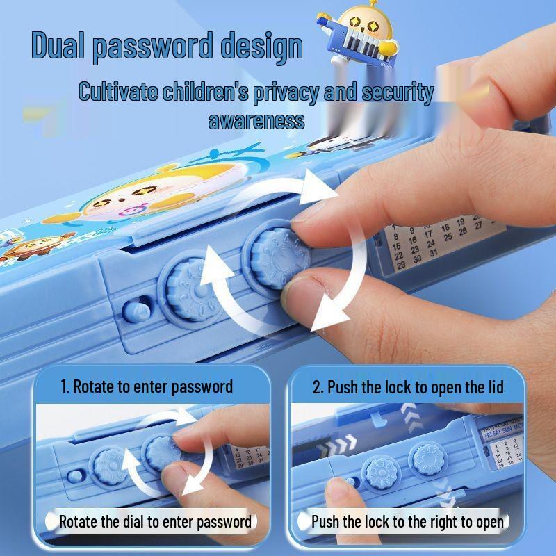 Multifunctional Mechanical Pencil Box with Password Lock - Boys' Style, Black Technology 2025.