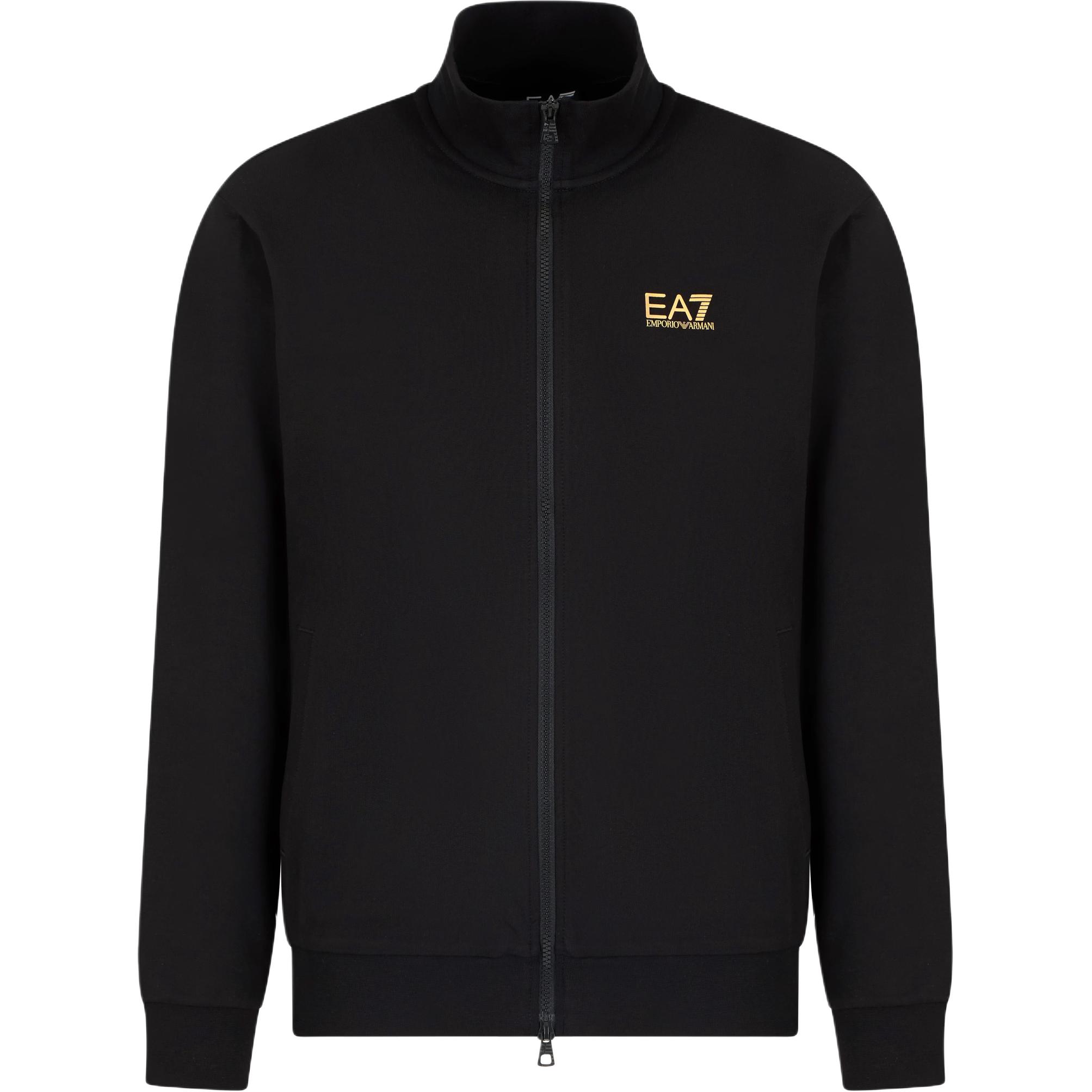 Emporio Armani EA7 Спортивная толстовка с капюшоном и молнией, однотонная, с воротником-стойкой, хлопковая, мужская, черная 8NPM31-PJVRZ-MC004 M