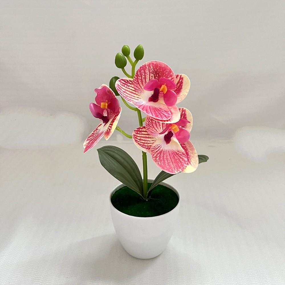 White Flower Pot Artificial Orchid Bonsai Multi-Bloom Artificial Faux Plants  Home Decor