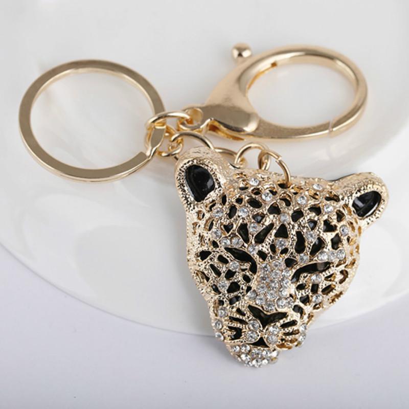Moda metal chaveiro cravejado leopardo pingente saco acessórios carro chaveiro acessórios de roupas