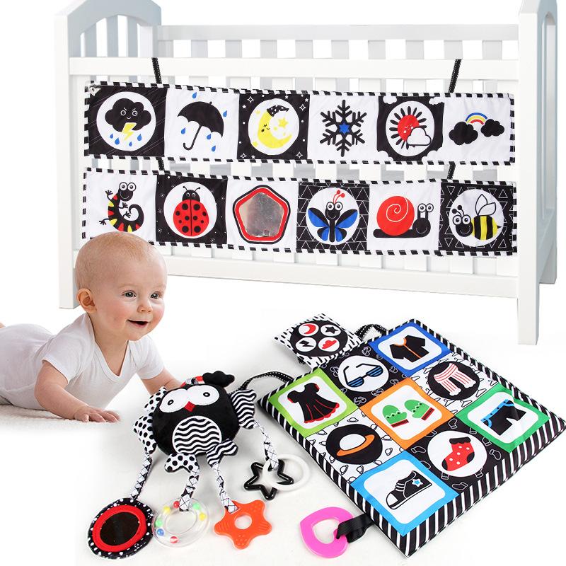 Baby Early Education English Palm Cloth Book, Children'S Vision Training Can'T Be Torn, With Sound Paper Bb Device, Fun Mirror