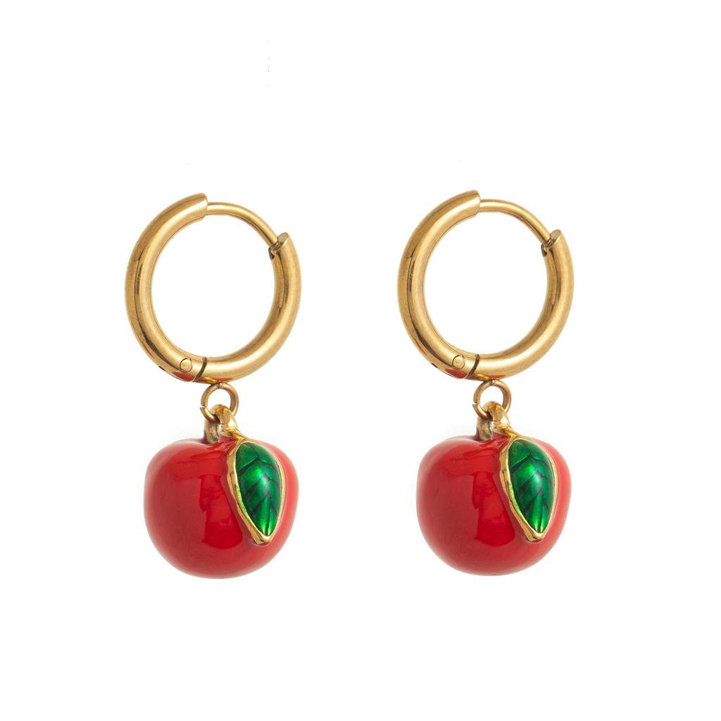 Niche Design Sense Color Zircon Fruit Earrings Stainless Steel Quality Assurance Color
