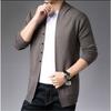 2023 Spring and Autumn Men's V-neck Solid Color Pocket Button Slim Fit Casual Fashion Elegant Commuter Knitted Shirt Coat