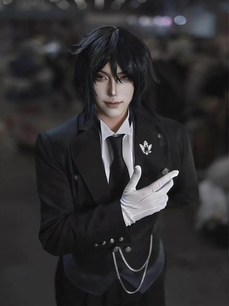 [NIUKACOS] Black Butler Sebastian Cosplay Costume - Butler Outfit, Tailcoat, Shirt, Vest, Pants, Tie, Brooch - Anime Costume, Manga Cosplay, Adult Siz