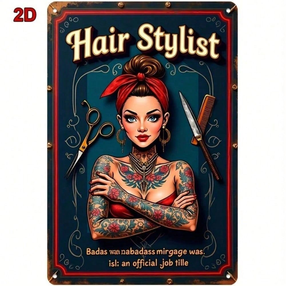 

Metal Wall Art Retro Barber Girl Vintage Poster for Bar Tattoo Garage