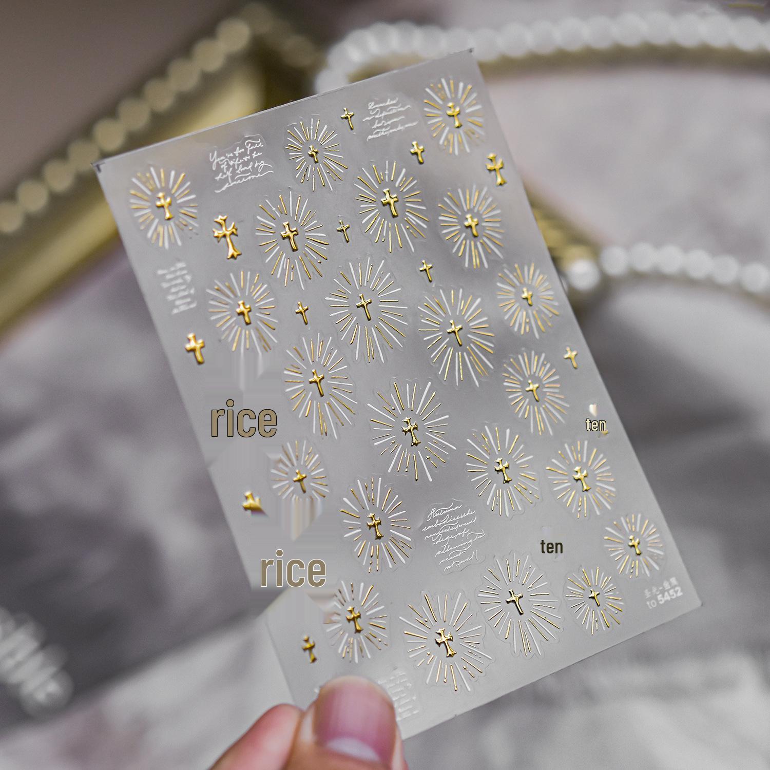 Tomoni Elegant Retro-Style Nail Stickers - Light Luxury & Exquisite Holy Light Faith Design