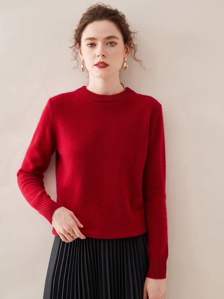 2025 Women's Autumn/Winter Cashmere Round Neck Double-Ply Thick Sweater - Loose, Versatile, Knit Base Layer