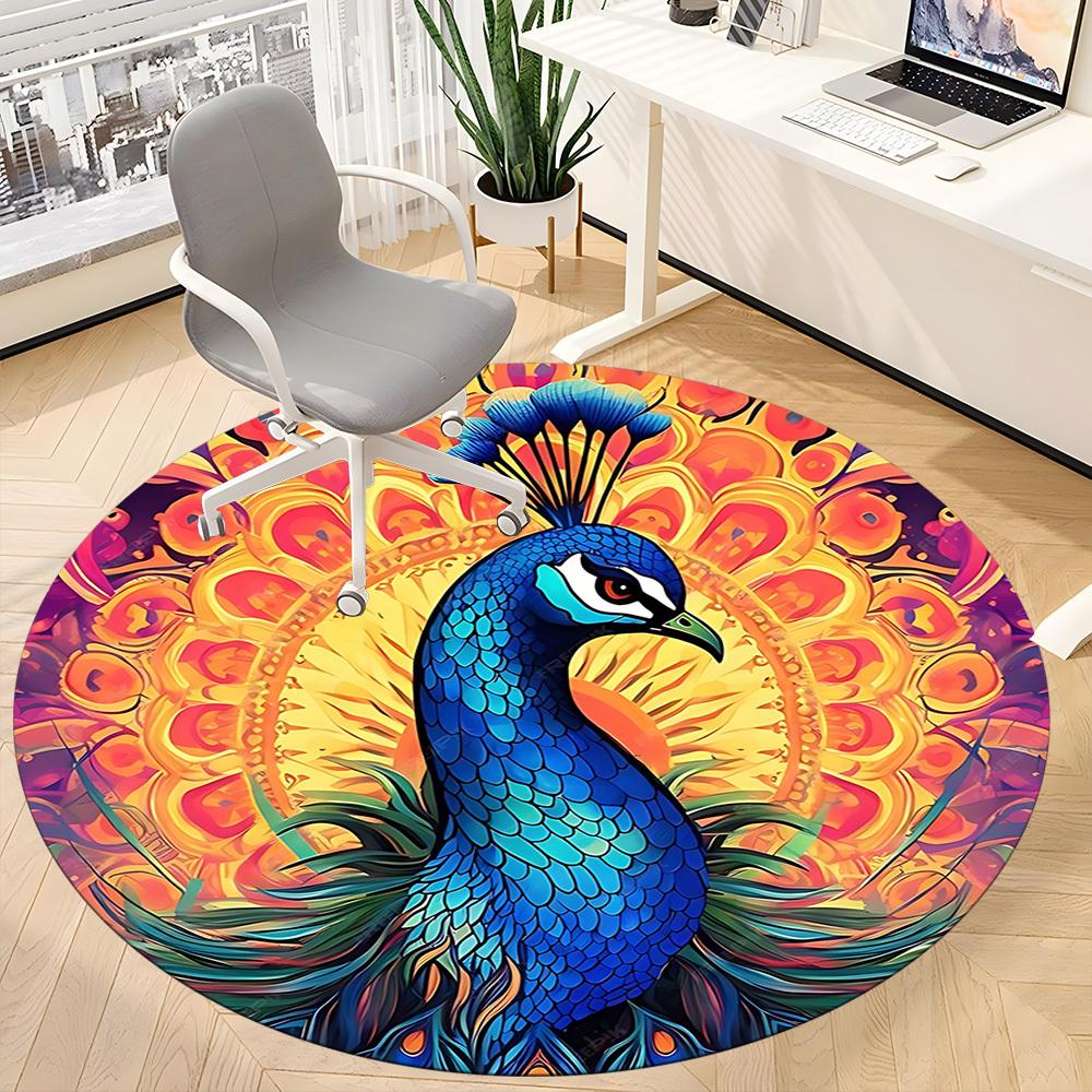 1pc Peacock Mandala Office Round Area Rug, Indoor Mat Suitable ForOffice, Under Office Chairs Bedroom Living Room Home Decor, Room Deco, D097