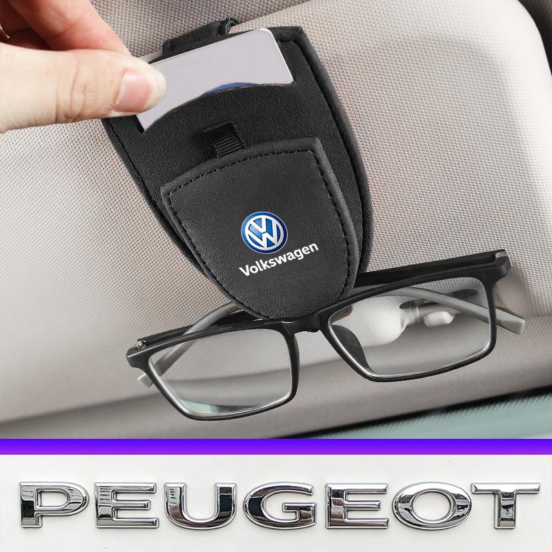 Suede Glasses Clip Car Sun Visor Card Ticket Clamp Fastener Valve Cap For VW Golf Amarok T5 Phaeton Teramont ID3 Tiguan T-Cross