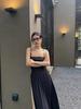 Women's French Hepburn-Style Black Summer Suspender Dress: Elegant and Breezy for Seaside Vacations