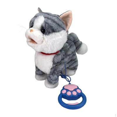 Electric Cat Figurine Companion Animal Animated Tail Wagging Walking Toy Stuffed Animals for