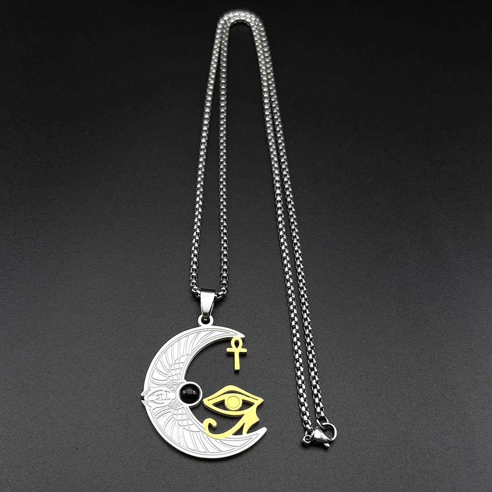 Ägyptische Göttin Isis Auge des Horus Ankh Kreuz Anhänger Halskette für Damen Herren Edelstahl Gold Silber Farbe Kette Schmuck