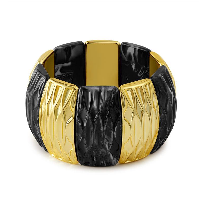 Acrylic Square Pattern Bangle for Women Elastic Rope Splicing Bracelet Geometric Irregular Wide Jewelry Gift