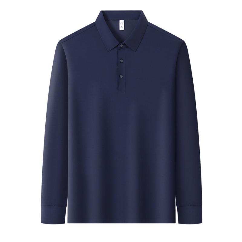 Autumn Ice Silk Traceless Long-sleeved T-shirt Men's Hot POLO Shirt New Solid Color Lapel Top