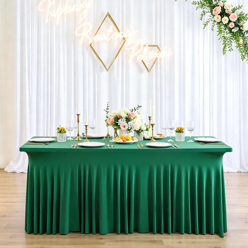 4/5/6/8Ft Spandex Tablecloth,Wrinkle Free Fitted Table Cloth Cover with Skirt for Parties Weddings Birthday Banquet Baby Shower
