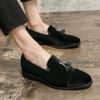 2024Men's Loafers Black Green Genuine Leather with Handmade Slip On Formal Dress Shoes Luxury Tassels Wedding Party Brogue Shoes