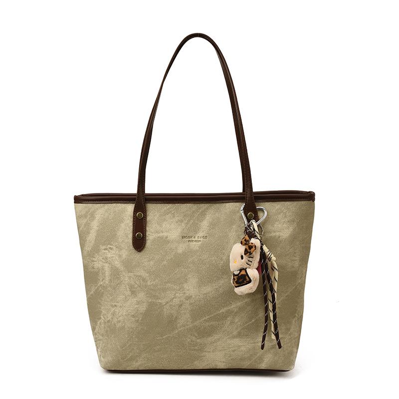 Large Capacity Denim Shoulder Bag Commuter Bag Women'S New Spring Versatile College Student Class Tote Bag