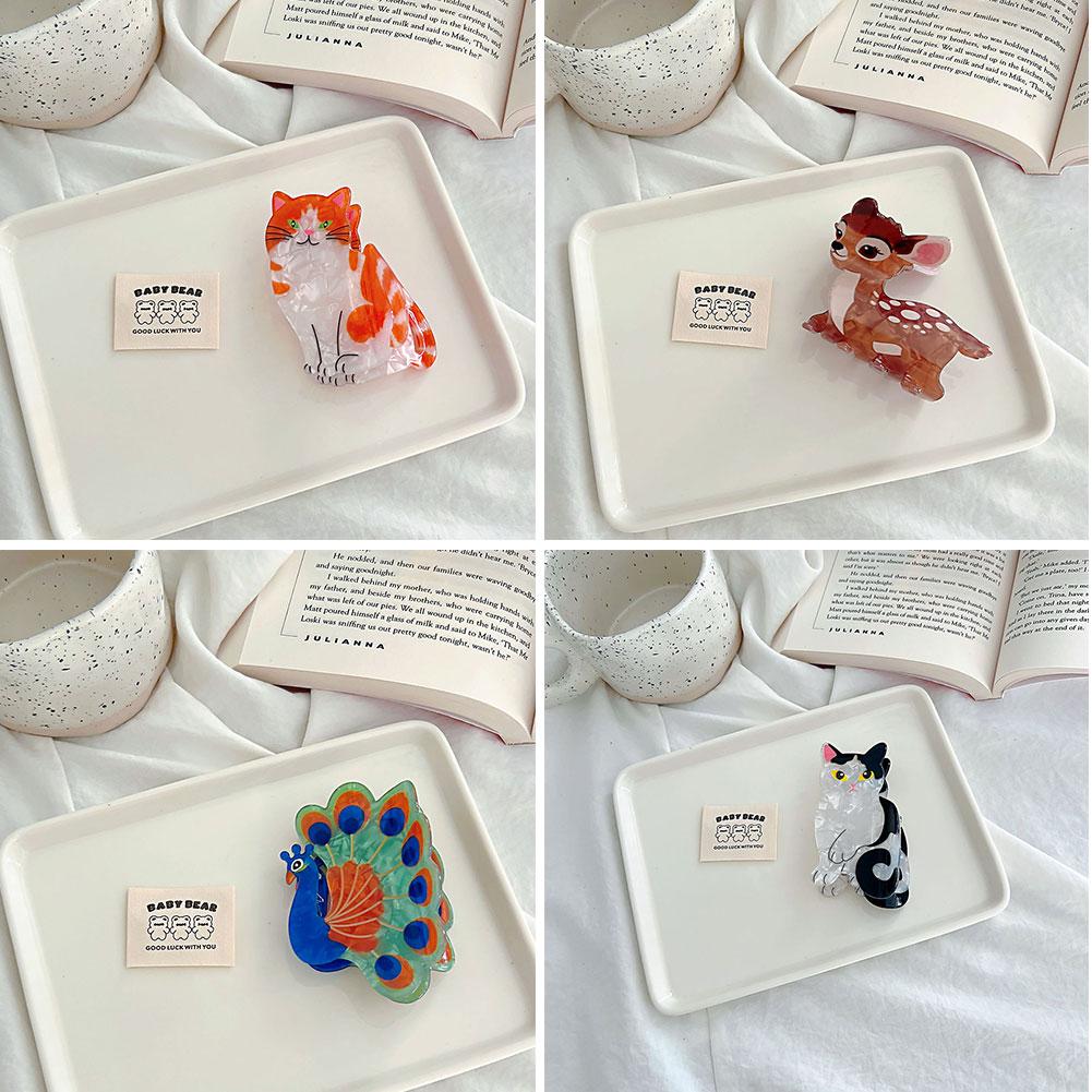 Cute Cartoon Animal Acetate Hair Clip Puppy Deer Cat Dog Shark Clip Fashion Back Head Updo Hair Claw Accessories for Women