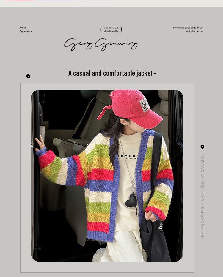 Girls' Striped Autumn Winter Sweater Coat - 2025 Fashionable Knitted Cardigan