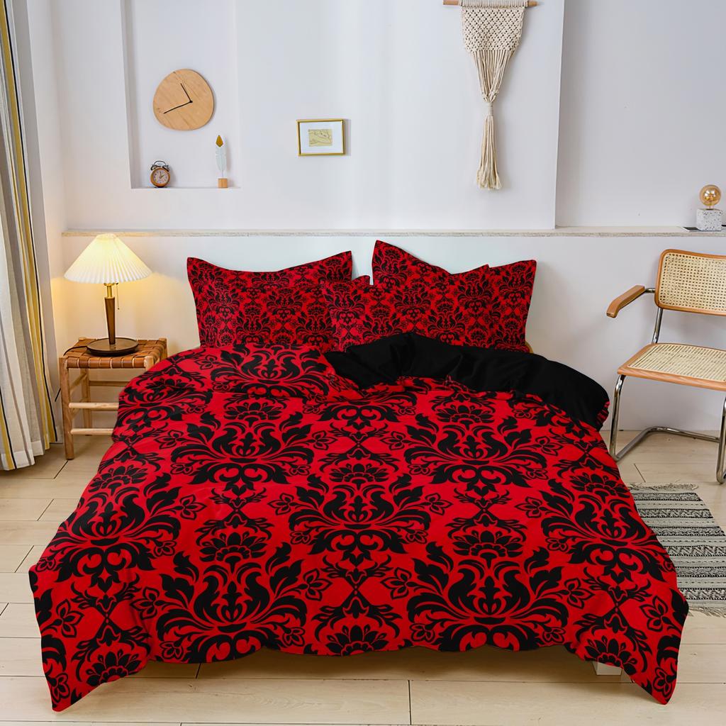 3Pcs Red Textured High-Definition Print Bedding Set Included 1 Duvet Cover & 2 Pillowcases For All-Season Home Dorm Decor