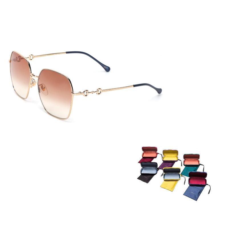 Gucci Horsebit 1955 Quadratische Sonnenbrille Damen Sonnenbrille Hellbraun Gold GG0882SA-003 Dust Bag+Eyeglass Case (Random Color)