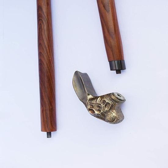 Rabbit Shape Designer Head Handle Stylish Walking Stick Mahogany Cane Double Unique