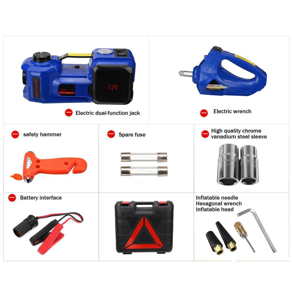 180W 3 IN 1 Electric Hydraulic Floor Car Jack Tire Inflator Pump LED Light 480N.M Electric Impact Wrench Car Repair Tool