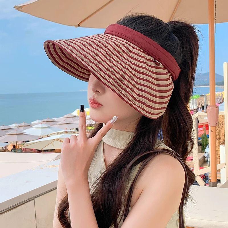 

Air Top Sun Protection Hat for Women 2025 New Arrival Summer Fashion Stripes UV Protection Sun Hat Headband Sun Hat Red All yards